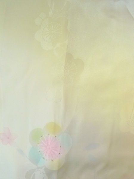 Photo3: O0124W Vintage Japanese kimono  Shiny Ivory JUBAN undergarment for women / Silk. Flower,   (Grade B) (3)