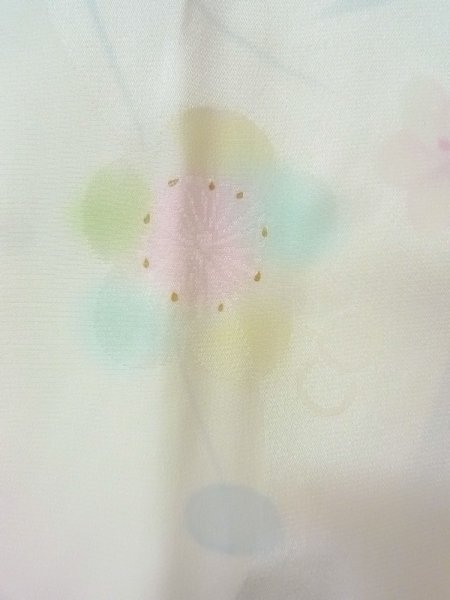 Photo7: O0124W Vintage Japanese kimono  Shiny Ivory JUBAN undergarment for women / Silk. Flower,   (Grade B) (7)
