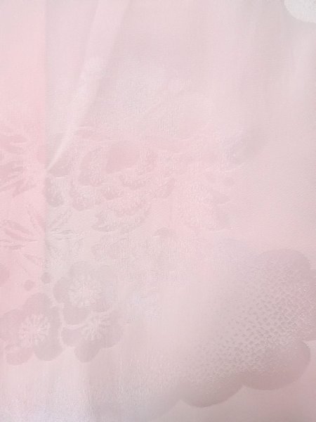 Photo6: O0124X Vintage Japanese kimono  Pale Pink JUBAN undergarment for women / Silk.  Plum blossoms, clouds pattern  (Grade B) (6)