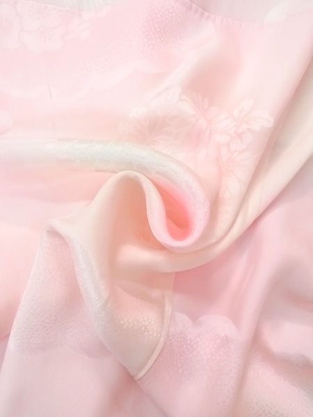 Photo11: O0124X Vintage Japanese kimono  Pale Pink JUBAN undergarment for women / Silk.  Plum blossoms, clouds pattern  (Grade B) (11)