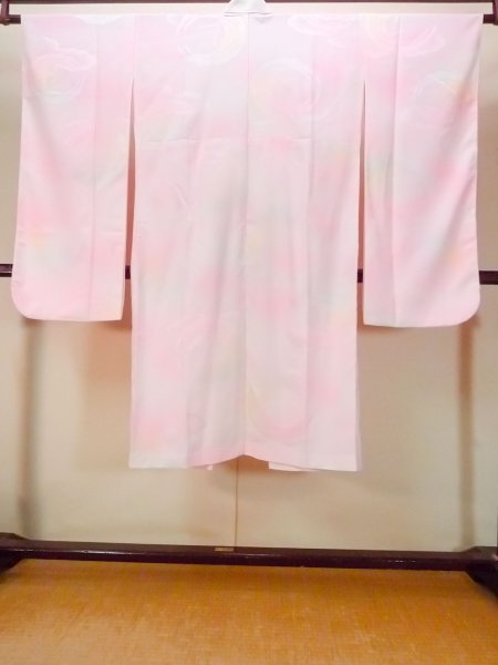 Photo2: O0124Y Vintage Japanese kimono  Pale Pink JUBAN undergarment for women / Silk. Crane,   (Grade B) (2)