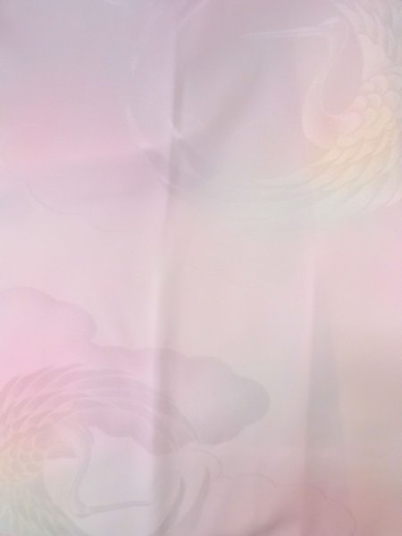 Photo3: O0124Y Vintage Japanese kimono  Pale Pink JUBAN undergarment for women / Silk. Crane,   (Grade B) (3)
