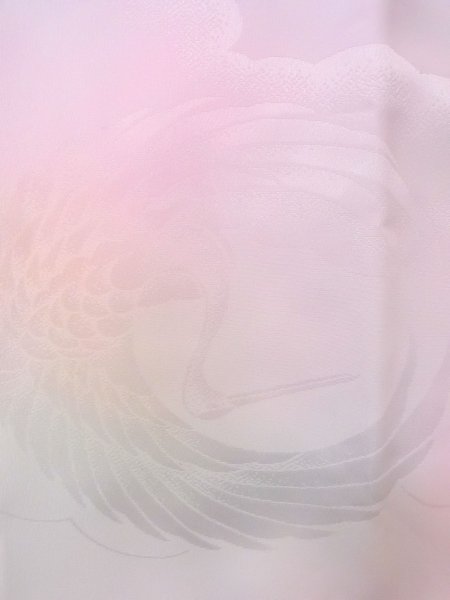 Photo6: O0124Y Vintage Japanese kimono  Pale Pink JUBAN undergarment for women / Silk. Crane,   (Grade B) (6)