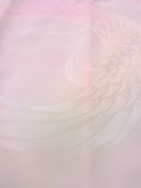 Photo9: O0124Y Vintage Japanese kimono  Pale Pink JUBAN undergarment for women / Silk. Crane,   (Grade B) (9)