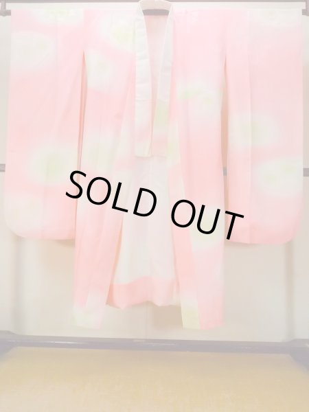 Photo1: O0124Z Vintage Japanese kimono  Light Coral JUBAN undergarment for women / Silk. Flower,   (Grade C) (1)