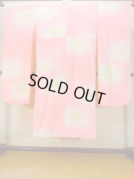 Photo2: O0124Z Vintage Japanese kimono  Light Coral JUBAN undergarment for women / Silk. Flower,   (Grade C) (2)
