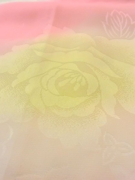 Photo9: O0124Z Vintage Japanese kimono  Light Coral JUBAN undergarment for women / Silk. Flower,   (Grade C) (9)