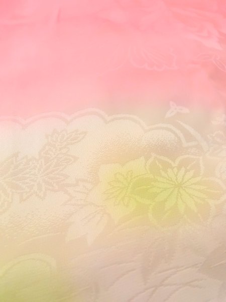 Photo10: O0124Z Vintage Japanese kimono  Light Coral JUBAN undergarment for women / Silk. Flower,   (Grade C) (10)