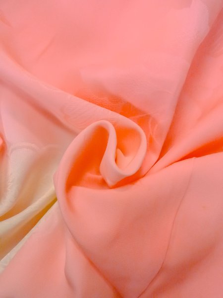 Photo11: O0124Z Vintage Japanese kimono  Light Coral JUBAN undergarment for women / Silk. Flower,   (Grade C) (11)