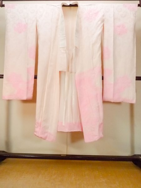 Photo1: O0125A Vintage Japanese kimono   Ivory JUBAN undergarment for women / Silk. Flower,   (Grade C) (1)