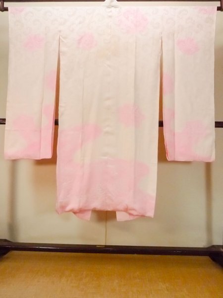 Photo2: O0125A Vintage Japanese kimono   Ivory JUBAN undergarment for women / Silk. Flower,   (Grade C) (2)