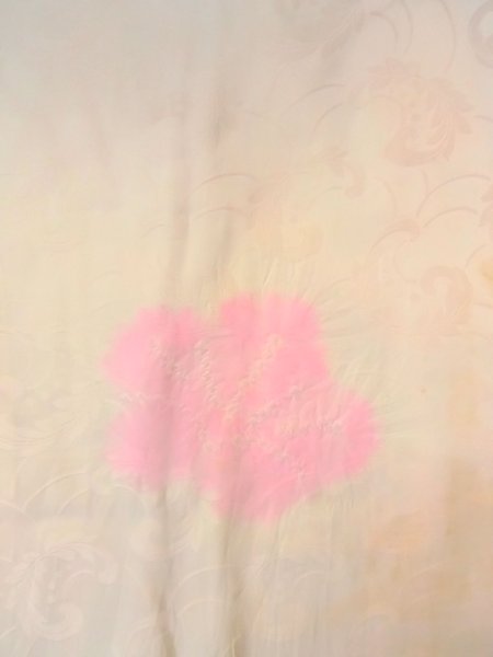 Photo3: O0125A Vintage Japanese kimono   Ivory JUBAN undergarment for women / Silk. Flower,   (Grade C) (3)