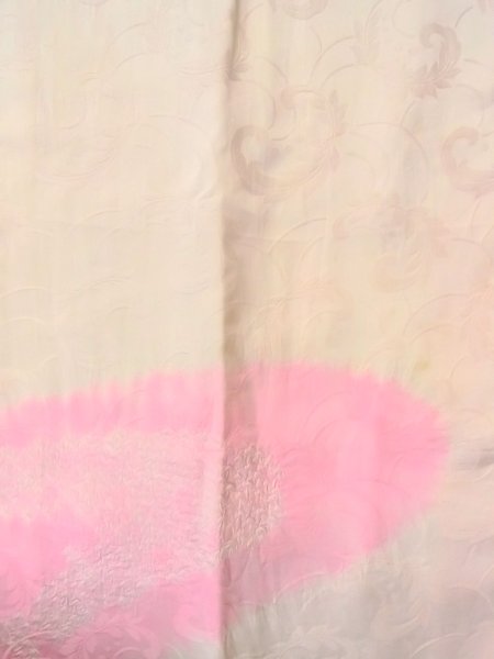 Photo4: O0125A Vintage Japanese kimono   Ivory JUBAN undergarment for women / Silk. Flower,   (Grade C) (4)