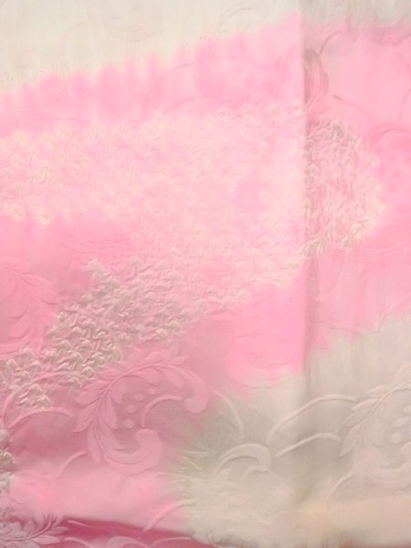 Photo7: O0125A Vintage Japanese kimono   Ivory JUBAN undergarment for women / Silk. Flower,   (Grade C) (7)