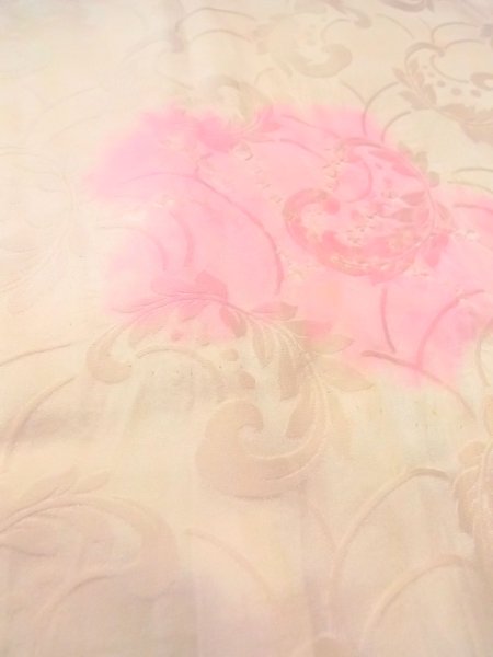 Photo8: O0125A Vintage Japanese kimono   Ivory JUBAN undergarment for women / Silk. Flower,   (Grade C) (8)