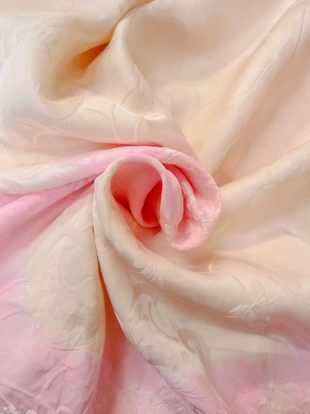 Photo12: O0125A Vintage Japanese kimono   Ivory JUBAN undergarment for women / Silk. Flower,   (Grade C) (12)