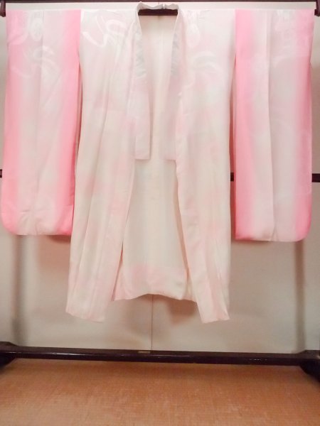 Photo1: O0125C Vintage Japanese kimono  Pale Pink JUBAN undergarment for women / Silk. Chrysanthemum,   (Grade C) (1)