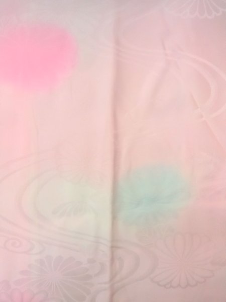 Photo3: O0125D Vintage Japanese kimono  Pale Pink JUBAN undergarment for women / Silk. Chrysanthemum,   (Grade B) (3)