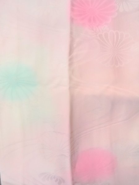 Photo4: O0125D Vintage Japanese kimono  Pale Pink JUBAN undergarment for women / Silk. Chrysanthemum,   (Grade B) (4)