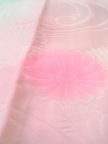 Photo9: O0125D Vintage Japanese kimono  Pale Pink JUBAN undergarment for women / Silk. Chrysanthemum,   (Grade B) (9)