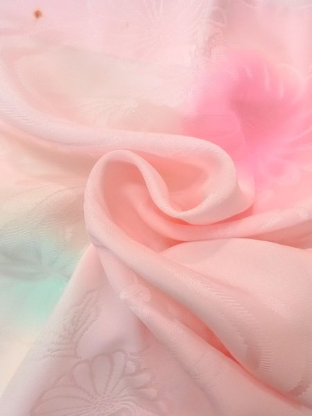 Photo11: O0125D Vintage Japanese kimono  Pale Pink JUBAN undergarment for women / Silk. Chrysanthemum,   (Grade B) (11)