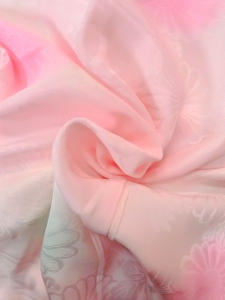 Photo12: O0125D Vintage Japanese kimono  Pale Pink JUBAN undergarment for women / Silk. Chrysanthemum,   (Grade B) (12)