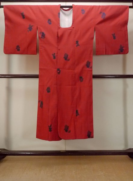 Photo1: Mint O0131B Vintage Japanese kimono   Red MICHIYUKI outer coat for women / Synthetic. Kids   (Grade A) (1)