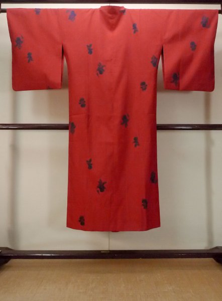 Photo2: Mint O0131B Vintage Japanese kimono   Red MICHIYUKI outer coat for women / Synthetic. Kids   (Grade A) (2)