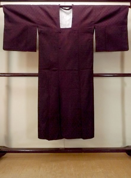 Photo1: O0131C Vintage Japanese kimono  Dark Purple MICHIYUKI outer coat for women / Silk.    (Grade D) (1)