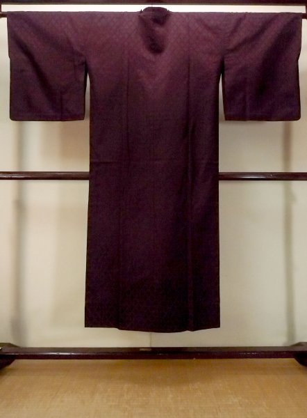 Photo2: O0131C Vintage Japanese kimono  Dark Purple MICHIYUKI outer coat for women / Silk.    (Grade D) (2)