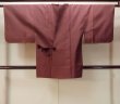 Photo1: O0131F Vintage Japanese kimono  Pale Dark Red DOCHUGI outer coat for women / Silk. Hemp leaf   (Grade B) (1)