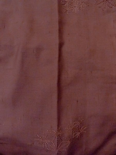 Photo4: O0131F Vintage Japanese kimono  Pale Dark Red DOCHUGI outer coat for women / Silk. Hemp leaf   (Grade B) (4)