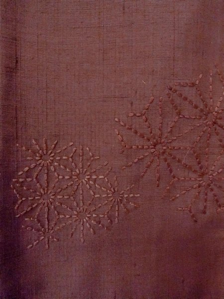 Photo5: O0131F Vintage Japanese kimono  Pale Dark Red DOCHUGI outer coat for women / Silk. Hemp leaf   (Grade B) (5)