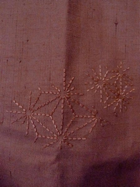 Photo6: O0131F Vintage Japanese kimono  Pale Dark Red DOCHUGI outer coat for women / Silk. Hemp leaf   (Grade B) (6)