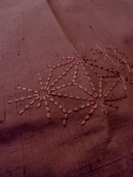 Photo9: O0131F Vintage Japanese kimono  Pale Dark Red DOCHUGI outer coat for women / Silk. Hemp leaf   (Grade B) (9)