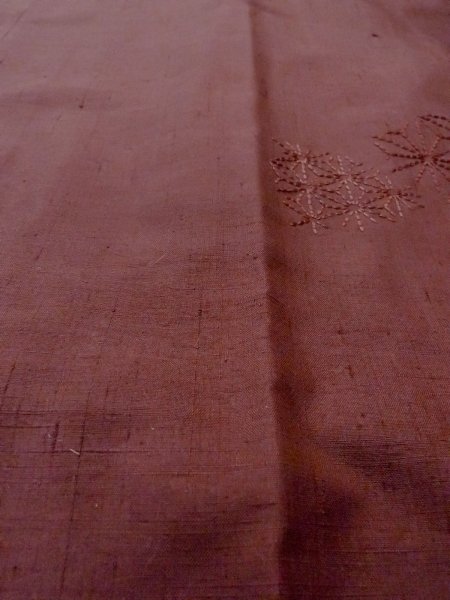 Photo10: O0131F Vintage Japanese kimono  Pale Dark Red DOCHUGI outer coat for women / Silk. Hemp leaf   (Grade B) (10)