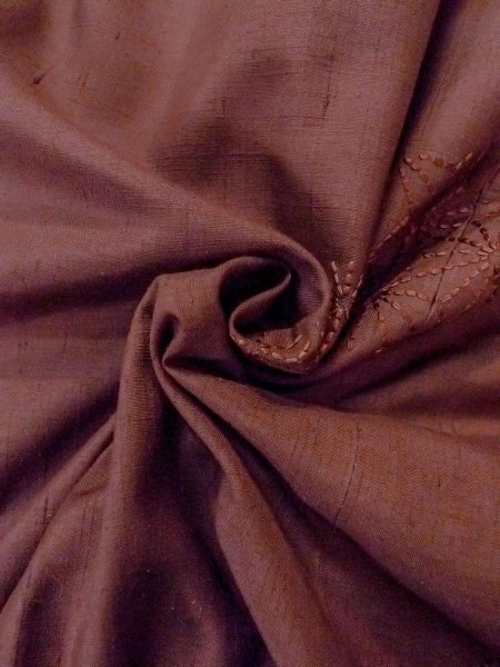 Photo11: O0131F Vintage Japanese kimono  Pale Dark Red DOCHUGI outer coat for women / Silk. Hemp leaf   (Grade B) (11)