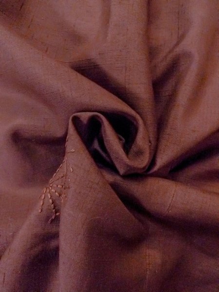 Photo12: O0131F Vintage Japanese kimono  Pale Dark Red DOCHUGI outer coat for women / Silk. Hemp leaf   (Grade B) (12)