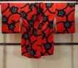 Photo1: O0131G Vintage Japanese kimono  Vivid Red DOCHUGI outer coat for women / Silk. Flower,   (Grade B) (1)