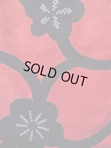 Photo4: O0131G Vintage Japanese kimono  Vivid Red DOCHUGI outer coat for women / Silk. Flower,   (Grade B) (4)