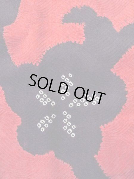 Photo5: O0131G Vintage Japanese kimono  Vivid Red DOCHUGI outer coat for women / Silk. Flower,   (Grade B) (5)