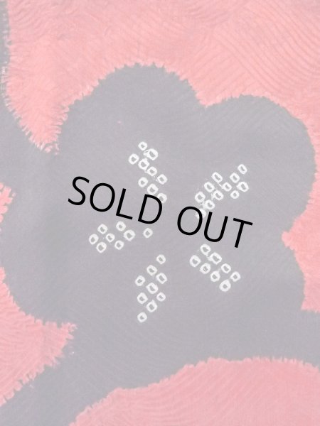 Photo6: O0131G Vintage Japanese kimono  Vivid Red DOCHUGI outer coat for women / Silk. Flower,   (Grade B) (6)