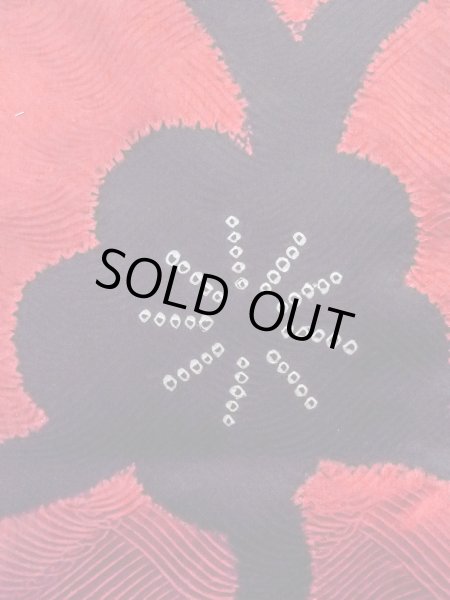 Photo7: O0131G Vintage Japanese kimono  Vivid Red DOCHUGI outer coat for women / Silk. Flower,   (Grade B) (7)