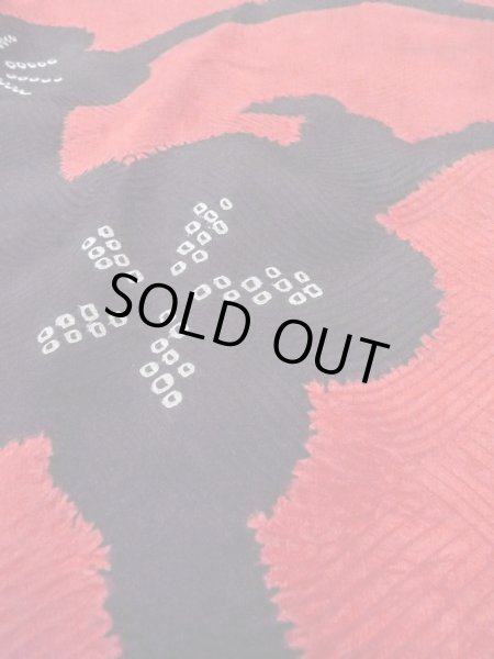 Photo8: O0131G Vintage Japanese kimono  Vivid Red DOCHUGI outer coat for women / Silk. Flower,   (Grade B) (8)