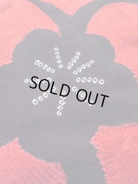 Photo9: O0131G Vintage Japanese kimono  Vivid Red DOCHUGI outer coat for women / Silk. Flower,   (Grade B) (9)