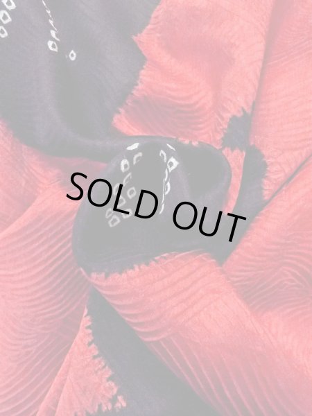 Photo11: O0131G Vintage Japanese kimono  Vivid Red DOCHUGI outer coat for women / Silk. Flower,   (Grade B) (11)