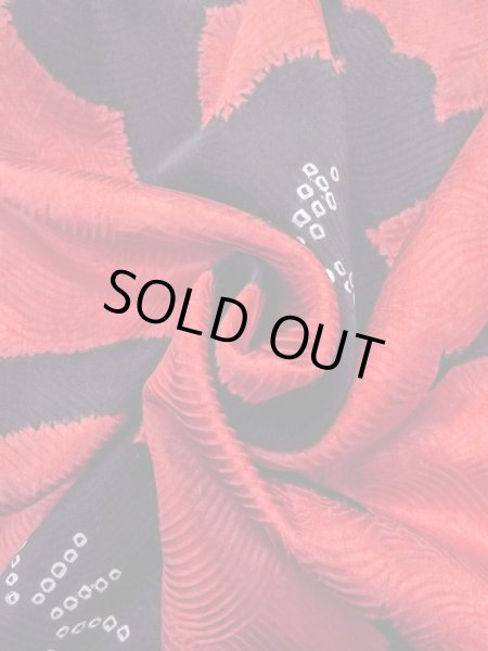 Photo12: O0131G Vintage Japanese kimono  Vivid Red DOCHUGI outer coat for women / Silk. Flower,   (Grade B) (12)