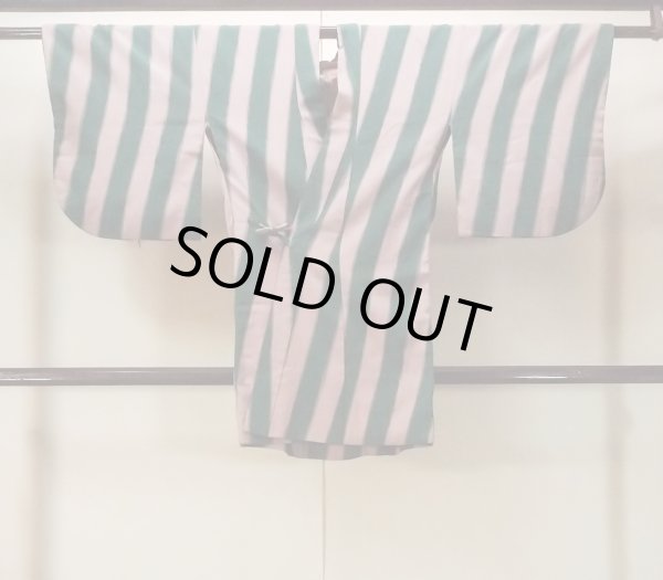 Photo1: O0131H Vintage Japanese kimono Pale Grayish Pink DOCHUGI outer coat for women / Silk. Stripes   (Grade D) (1)