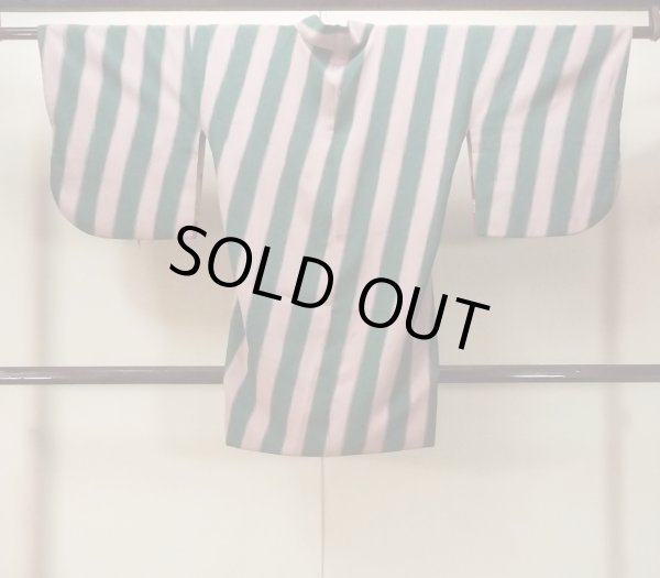 Photo2: O0131H Vintage Japanese kimono Pale Grayish Pink DOCHUGI outer coat for women / Silk. Stripes   (Grade D) (2)