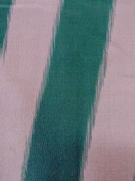 Photo6: O0131H Vintage Japanese kimono Pale Grayish Pink DOCHUGI outer coat for women / Silk. Stripes   (Grade D) (6)